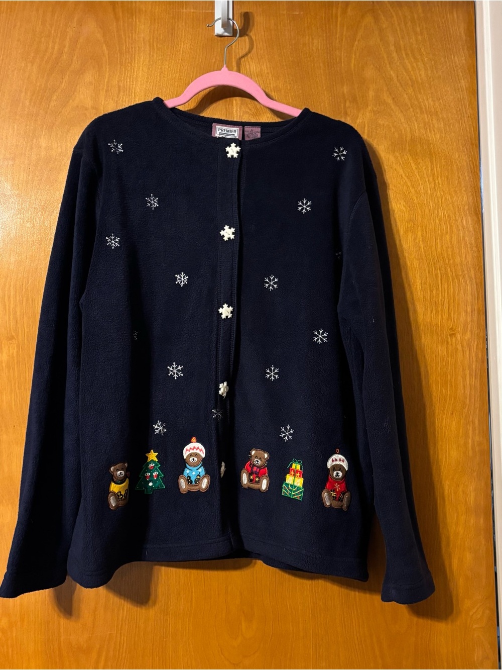 Preview International Navy Fleece Cardigan with Snowflake Button